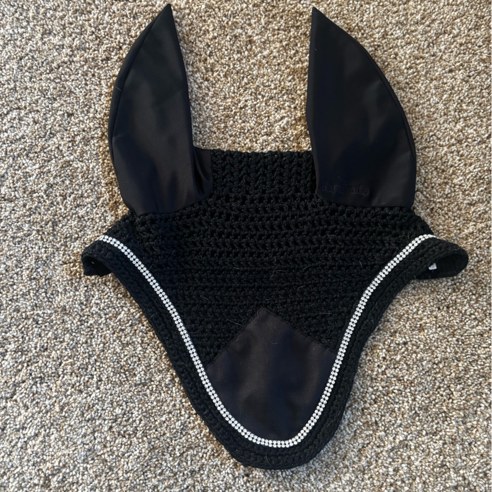 Black with crystal horse ear bonnet